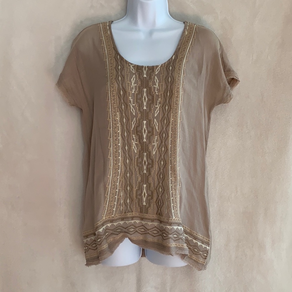 Paper Crane sheer boho embroidered top size Small